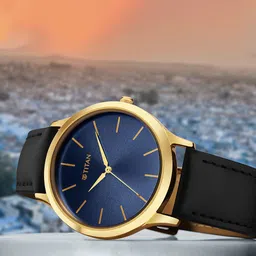 Titan Men Blue Brass Dial & Black Leather Straps Analogue Watch 1825YL05-Black Colour-picture-20