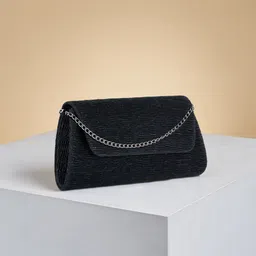 Forever Glam by Pantaloons Black & Silver-Toned Textured Purse Clutch-picture-10