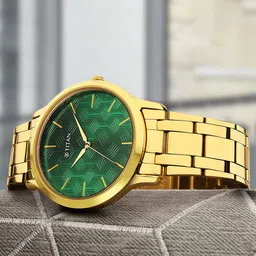 Titan Men Green Brass Dial & Gold Toned Stainless Steel Bracelet Style Straps Analogue Watch 1825YM07-picture-12