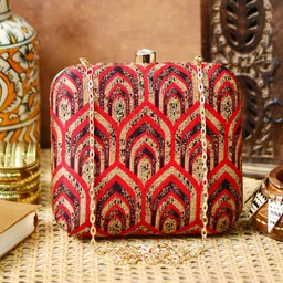ARTKLIM Red & Gold-Toned Embroidered Embroidered Box Clutch-picture-25
