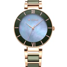 Titan Women Blue Mother of Pearl Dial & Rose Gold-Plated Ceramic Bracelet Style Straps Analogue Watch-picture-22
