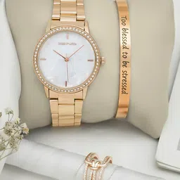 JOKER & WITCH Women Rose Gold Toned Stainless Steel Analogue Watch With Bracelet & Ring-picture-22