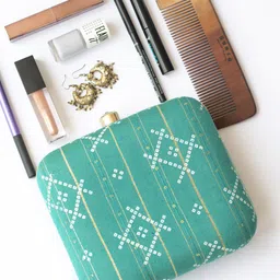 ARTKLIM Women Sea Green & White Printed Embroidered Box Clutch-picture-40