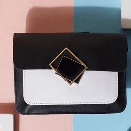 HAUTE SAUCE by Campus Sutra Black & White Colourblocked Envelope Clutch image 1