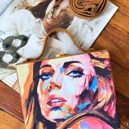 ARTKLIM Pink & Navy Blue Printed Box Clutch-picture-15