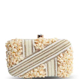 THE TAN CLAN Saliha Embroidered Pearls Beaded Box Clutch image 4
