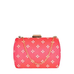 ARTKLIM Pink & Gold-Toned Printed Box Clutch image 3