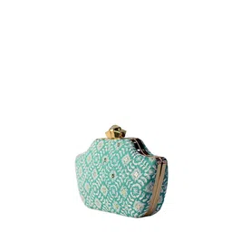 ARTKLIM Turquoise Blue & White Embroidered Box Clutch image 3