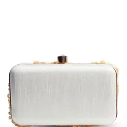 THE TAN CLAN Saliha Embroidered Pearls Beaded Box Clutch image 2
