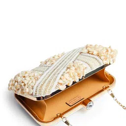 THE TAN CLAN Saliha Embroidered Pearls Beaded Box Clutch image 5