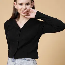 Casual Regular Sleeves Solid Women Black Top-image-78