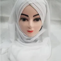 alhamzah Solid Georgette Women White Scarf, Stole, Fancy Scarf image 1