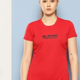 slazenger Women Printed Round Neck Polyester Red T-Shirt-picture-27