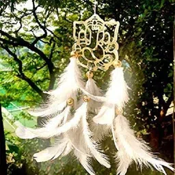 DHRUVTAR Dream Catcher ~ White Ganesh Car Hanging ~ Handmade Hangings for Positivity (Can be Used as Home Décor Accents, Wall Hangings, Garden, Car, Outdoor,... Feather, Wool Windchime-image-18
