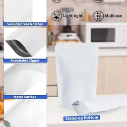 velexe Matte White Reusable Zip Lock Stand Up Pouches |Durable, Airtight, Multi-Purpose Plastic Storage Pouch image 4