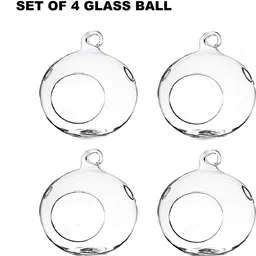 ag apoorva glass Hanging Terrarium Globe, Width 4", Height 4", DIY Air Succulent Planter, Clear Glass Vase Orb with Flat Bottom, Candle Holder for Windowsill Outdoor Garden Decor (4 Inch) Pack of 4 Glass Vase image 4