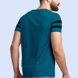 aoosh Men Striped Round Neck Cotton Blend Dark Blue T-Shirt image 2