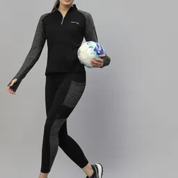 jump usa Women Solid High Neck Polyester Black T-Shirt image 2