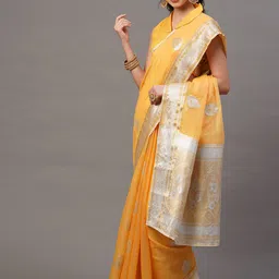 Mitera Yellow & Silver-Toned Woven Design Banarasi Saree image 2