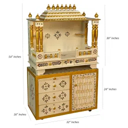 d'dass Glossy White MDF & Sheesham Wood Floor Rested Mandir Without Door image 5