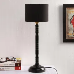 new era Black Cotton Shade Country Table Lamp With Black Base image 2