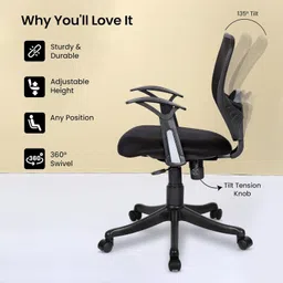 savya home Delta Plus Ergonomic Office Chair|Height Adjustable & Upholstered Seat|Mid Back, Fabric Office Executive Chair image 3