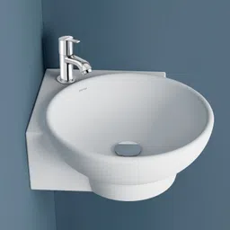 plantex Ceramic Basin with Stainless Steel Pillar Cock/Wall Hung Basin/Deck Mount Tap Corner Basin-picture-22