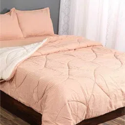 saral home Peach Solid 210 TC Cotton (Set of 4) Double Bed Bedding Sets image 1