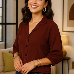 vairagee Women Boxy Fit Solid Lapel Collar Casual Shirt image 3