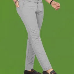 sk trend Men Slim Fit Silver Lycra Blend Trousers image 4