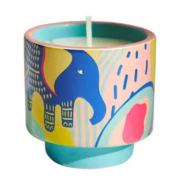 Chumbak Blue & Yellow Small Ceramic Grapefruit & Patchouli Scented Jar Candle image 4