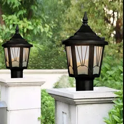 kinis Elegant Black Finish Gate Light with Frosted Glass Pannels | Decorative Outdoor Post Light for Home Entrance | Pillar Lights for Garden, Patio, Boundreis or Entryway (Pack of 2, without Bulb) Gate Light Outdoor Lamp image 1