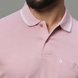 uniberry Men Solid Polo Neck Cotton Blend Pink T-Shirt image 4