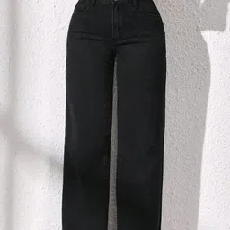 Women Flared High Rise Black Jeans-image-0