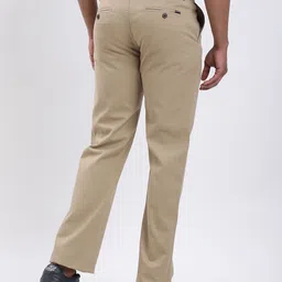 indian terrain Men Regular Fit Khaki Pure Cotton Trousers image 2
