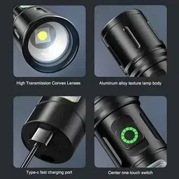momentime HZ-603 Aluminum Alloy Flashlight Three Level Light Waterproof Type C Torch Torch image 4