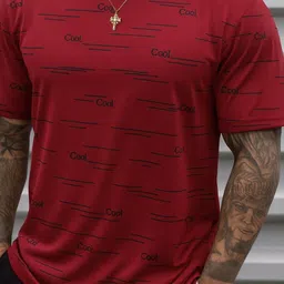 scuba Men Printed Round Neck Polyester Maroon T-Shirt image 1