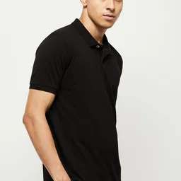 max Men Solid Polo Neck Cotton Blend Black T-Shirt image 3
