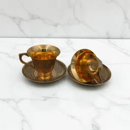 master brownsmith Pack of 1 Brass Pure Brass Tea Cup & Saucer Set of 2 | Handcrafted Antique Finish image 4