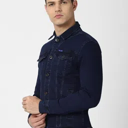 VAN HEUSEN DENIM LABS Men Navy Blue Washed Crop Denim Jacket image 3
