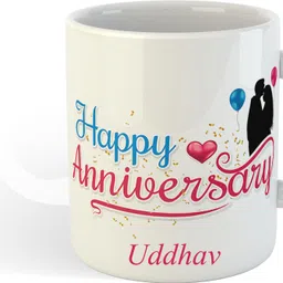 uniarawalas Happy Anniversary Uddhav Name Ceramic Coffee Mug image 2