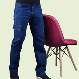 white leapard Men Loose Fit Mid Rise Dark Blue Jeans-picture-27