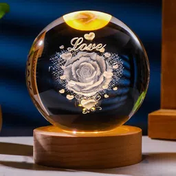 dssb Crystal Ball 3D Inner Carved Small Crystal Ball Light with Wood Base Night Lamp image 1