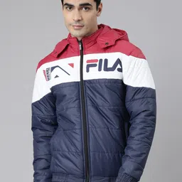 FILA Men Red White Colourblocked Puffer Jacket-picture-10