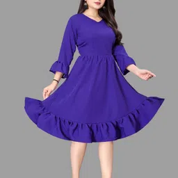 threadhunter Women Fit and Flare Blue Knee Length Dress-picture-29