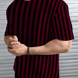 kajaru Men Striped Round Neck Polycotton Maroon T-Shirt-picture-19