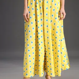 emeros Women Relaxed, Flared Yellow, Blue, White Viscose Rayon Trousers-picture-31