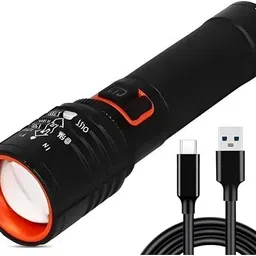 Metal Led Light Long Range 1000 Meter|1 Km High Powers Zoomable & Type-C Torch Torch-image-11