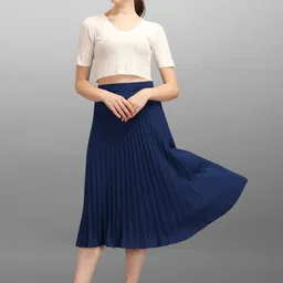 zwerlon Women Solid Flared Dark Blue Skirt image 4