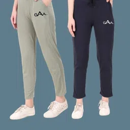 gaa Pack of 2 Women Solid Dark Blue, Light Green Track Pants-picture-26